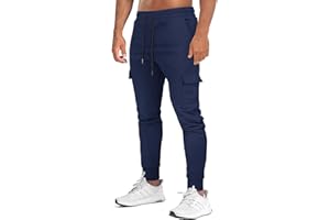Suwangi Mens Jogger Tracksuit Bottoms Jogging Sweatpants Gym Athletic Slim Fit Cotton Casual Elastic Waistband Trousers with Multi Pocket
