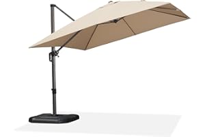 PURPLE LEAF Sonnenschirm 300 x 300 cm Groß Ampelschirm mit Kurbel 360-Grad Drehbar mit Fußpedal und Kreuzsockel für Terrasse, Balkon Sonnenschutz, Beige