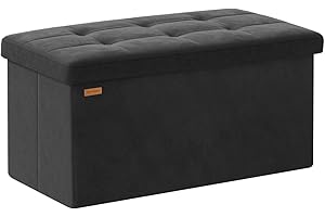 ABHENG Folding Storage Ottoman, Velvet Storage Bench, Footrest, Bed End Stool, Footstool, Removable Divider, for Living Room, Bedroom, 38 x 76 x 38 cm, 300 kg Load Capacity, Ink Black ASND01B