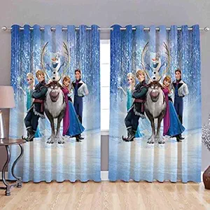 THH Polyester Frozen Striped Digital Print Cartoon Curtain (Multicolour, 4 X 7 Feet) - Pack of 2