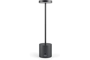 NOVANTA LIGHTING Lampada da Tavolo Ricaricabile Senza Fili in Metallo Dimmerabile Intensità Regolabile 0-100% Ricaricabile USB, Accensione Touch per Cucina, Ristorante, Bar (Tall 34cm, Grigio)