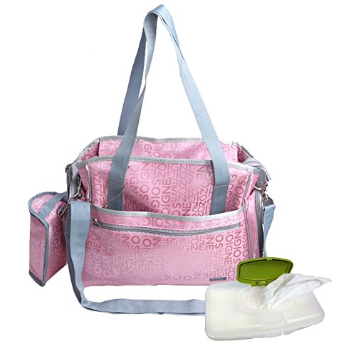 Yodo Roomy Baby Changing Bag for Moms - Plus Wipe Dispenser Case, Stroller Straps and Insulated Feeding Bottle Holder - Carry by Grab Handle or Adjustable Shoulder Strap, Pink