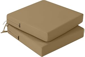 PRIMEPATIO Outdoor Chair Seat Cushions Set of 2, Thick 7cm, Rattan Garden Waterproof Cushions for Outdoor Furniture with Ties, Patio Dining Chair Pads, 40 x 40cm, Dark Khaki