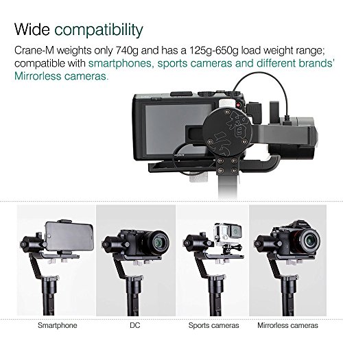Zhiyun Crane M 3-Achsen-Handheld Gimbal Stabilisator Support Real 12 Stunden Laufzeit, 1 Minute Balance Adjustment, 650g maximale Nutzlast und 360 Grad unbegrenzte Rotation fÃ¼r Smartphones/Action-Kameras/DC/Mirrorless Kameras