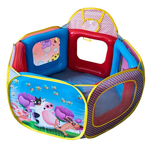 deAO Colourful Pop Up Baby Playpen Activity Ball Pit with Ball Hoop and Optional Inflatable Inner Lining