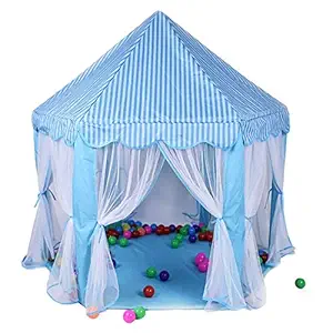 Karp Outdoor and Indoor Hexagon Castle Theme Play Tent with Mosquito Net Design for Kids, 135x140cm (Blue)