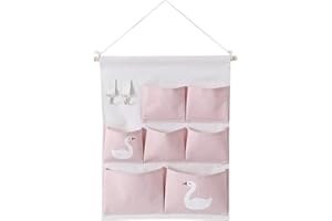 Cabilock - Borsa portaoggetti da appendere in cotone e lino, organizer creativo da parete, porta armadio, borsa per riporre oggetti, colore: rosa