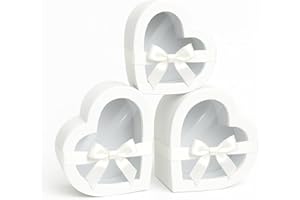 Home Garden Ornaments 3pc Heart Shaped Gift Boxes for Presents with Transparent Lid & Ribbon Bow – White