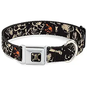 Buckle-Down Dog Collar Seatbelt Buckle Pirates Skulls Scattered Splatter Black Tan Red 18 to 32 Inches 1.5 Inch Wide (DC-WDY381-WL)