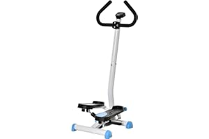 HOMCOM Máquina de Step Stepper Fitness en Casa para Escaleras con Pantalla LCD Manillar y Pedales Antideslizantes Equipo de Ejercicio para Gimnasio Oficina 55x44x108 cm