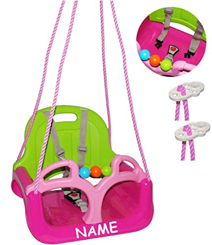 Babyschaukel / Gitterschaukel – mitwachsend & umbaubar – mit Gurt – “ ROSA / PINK “ – leichter Einstieg ! – 100 kg belastbar – Kinderschaukel ab 1 Jahre – mit Rückenlehne & Seitenschutz – mitwachsende – Schaukel für Kinder – Innen und Außen / Garten – für Baby´s – aus Kunststoff / Plastik – Gitterschaukel / verstellbare Kleinkindschaukel – Baby – Indoor Outdoor / Kunststoffschaukel – Mitwachsschaukel bunt – Sicherheitsgurt - 3