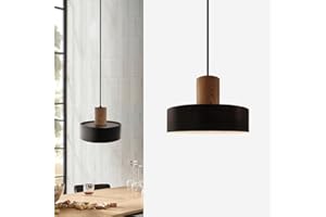 OUGLRES Lámpara Colgante Madera Negro Industrial - Pantalla Aluminio 25cm Vintage Grande Para Cocina, Comedor, Mesilla De Noche, Dormitorio, Salón - E27, 1pcs