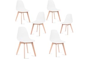 Mc Haus Katla Blanca x6 - Pack 6 sillas nórdicas con Patas de Madera y Respaldo ergonómico Blanco