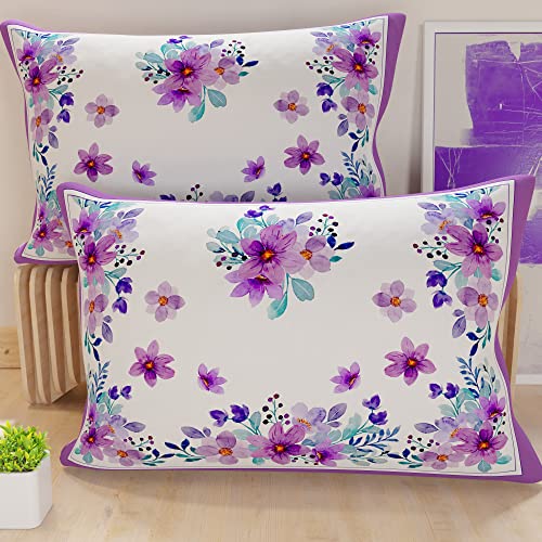 PETTI Artigiani Italiani - Coppia di Federe Cuscino 145x40 cm in Microfibra, Cuscini Arredo Camera da Letto, Divano, Salotto, Set 2 Fodere Copricuscino, Federa Floreale Viola, 100% Made in Italy