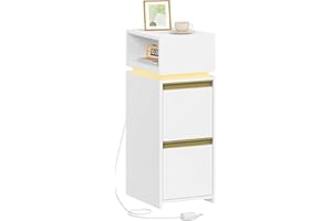 HEXCELEN Nachttisch, Schmal, Beistelltisch mit 2 Schubladen und 1 Offenen Fach, Nachtschrank im Schlafzimmer, Beistelltisch, für Schlafzimmer, Wohnzimmer, Modern, Weiß