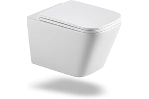 HOROW Inodoro colgante de pared sin bordes, moderno inodoro de cerámica blanca con asiento de inodoro, incluye sifón, cierre suave, fácil de limpiar, para habitaciones de invitados, baño