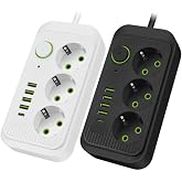 Jouis Akım Korumalı Priz &Ccedil;oklayıcı - 2500W Grup Priz Uzatma Kablosu, EU Priz Girişi, 4 USB ve 1 Type-C Portlu, 2M Kablo, Isıy