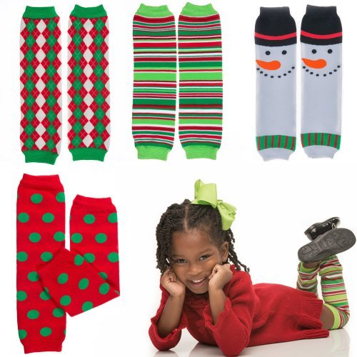Christmas 4-Pack baby & toddler leg warmers in argyle candy cane snowman and polka dot by juDanzy