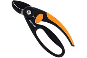 Fiskars Amboss-Gartenschere für trockene Zweige und Äste, Antihaftbeschichtet, Hochwertige Stahl-Klingen, Länge: 19 cm, Schwarz/Orange, Elegance, P43, 1001535