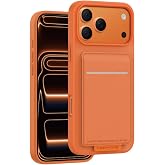 CONSTRAIN - iPhone 17 Pro Max/18 Max İle Uyumlu Kılıf Suedea Deri Kartvizitli Standlı Kapak Turuncu