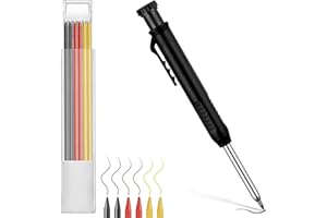 VZUHSW 1pcs Crayon de Charpentier avec 6 recharges pour marquer des Trous Profonds sur Bois et Surfaces dures - Outil de précision pour menuisiers et maçons - Convient pour Verre, Acier Trempé, Bois