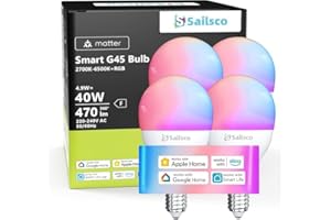 sailsco Matter Alexa Glühbirne Smart Lampe E14,WiFi LED Lampe Kompatibel mit Alexa/Google Home,Kontrolle durch Smart Life APP,Dimmbar Warmweiß-Kaltweiß und Mehrfarbige Birne,G45 4.9W 470LM,4 Stück