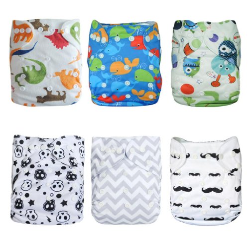 Alva Baby 6pcs Pack Pocket Washable Adjustable Cloth Nappies + 12 Inserts (Boy Color) 6DM08-EU