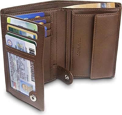 TRAVANDO ® Portefeuille Homme „ROME“ avec Blocage RFID | Porte-Monnaie Noir Classique, Porte-cartes Format Portrait | Rangement pour Pièces, Carte de Crédit, Billets, CB (Marron)