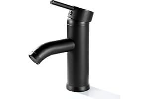 Solepearl Matte Black Basin Tap, Solid Brass Black Bathroom Sink Tap for Bathroom Basin, Single Lever Hot and Cold Lavatory Bathroom Tap with UK Standard Hoses, Modern Black Basin Mixer Tap