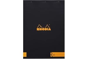 RHODIA 182012C – Notatnik Zszywany „le R” N°18 – Czarny – A4 (21 x 29,7 cm) – w linie – 70 odrywanych kartek – papier Clairefontaine kremowy 90 g/m² – aksamitna okładka – Basics