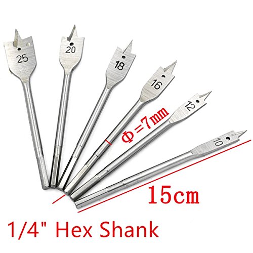 Aussel 6PCS Holzflachbohrer Set 10,12,16,18,20 und 25mm Holzbearbeitung Lochschneider Werkzeuge - 5