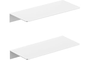 HNVNER Etagere Murale sans Percage en Metal 2 Pièces, Étagère Flottante en Aluminium résistant à la Rouille, Tablette Murale pour Salon, Chambre, Salle de Bain (30cm, Blanche)