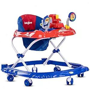 Baybee Woody Baby Walker for Kids, Round Kids Walker with 3 Position Adjustable Height | Walker for Baby with Baby Toys and Music, Activity Walker for Babies 6 - 18 Months (RED)