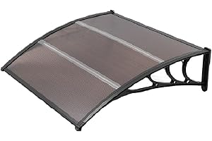 Mingone Pensilina da Esterno 150x100 Tettoia per Esterno in Policarbonato Cappottina per Porta D'ingresso Tettoia per Porta Parapioggia Pensilina Trasparente ad Arco, Nero-Teal Trasparente