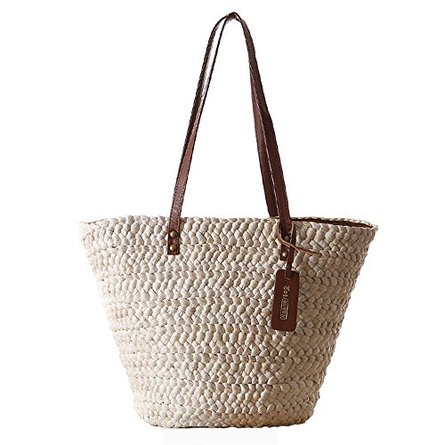Damen Mädchen pastoralen Stil Strand Mais-Schale korbtasche Tragetasche Schulter Handtasche, beige