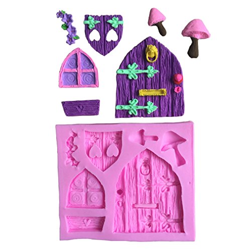 LYNCH Holz-Tür-Fenster-Form 3D Silikon Fondant Backen-Werkzeuge Kuchen Pop Mold,Rosa - 5