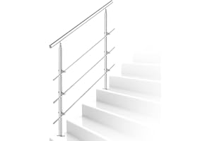 Ikodm Ringhiera per Scale Acciaio Inox, Corrimano in Acciaio Inox Spazzolato 80cm 3traverse Interno Esterno Ø 42 mm, Argento (L800mm H:1065mm)