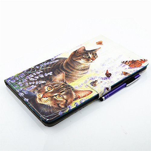 Galaxy Tab A 10.1 2016 T580N T585N Hülle,Galaxy Tab A 10.1 Lederhülle Hardcase,Ekakashop Ultradünn Bunt Katze und Schmetterling Muster Painting Smart Ständer Cover im Bookstyle Kunstleder Schutzfolie Schutzhüllen Flip Case Tasche Etui mit Magnetverschluss Wallet Kreditkarte Card Holder Slot für Samsung Galaxy Tab A 10.1 Zoll (2016 Version SM-T580N SM-T585N) + 1x Kostenlos Ständer (Farbe zufällig) - 3