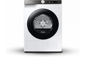 SAMSUNG ELETTRODOMESTICI Samsung Asciugatrice DV80T5220AT/S3 con AI Control, Air Wash, Pulizia Cestello, Porta Reversibile, Prevenzione Pieghe, Tecnologia Optimal Dry, 8 kg, Filtro 2 in 1, Bianco, Dark Silver, Oblò Nero