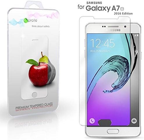 Samsung Galaxy A7 2016 screen protector ultra slim, eProte tempered glass screen protector for Samsung A7 (6) - 5.5 inches - 9H hardness, 2.5D round edges, HD, oleophobic coating, easy to install