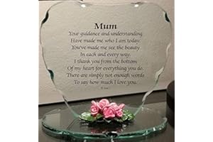 ONLINESTREET Glass Heart Plaque with Sayings Ornament for Mum Unique Gift for Loved One | Gift ideas Mum | Mummy | Mom | Mother's day | Christmas | Birthday (Mum)