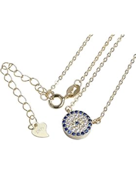 Kaletine Böser Auge Anhänger Halskette Sterling Silber mit Zirkonia Charme Kabelkette Länge 40cm +5cm Verstell