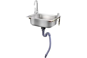 LLPEIJIE026 Bac simple Évier Inox Avec Robinet,Mural Éviers de Cuisine D'évier de Restaurant Commercial Évier Cuisine Avec Support,Pour Restaurants, Salle de Bain,Facile à Nettoyer (48x35cm)