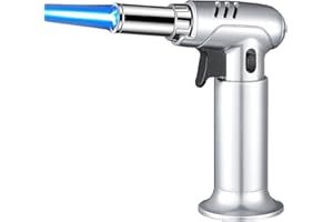 ibforcty Butane Torch, Refillable Culinary Cooking Torch Kitchen Blow Torch Lighter with Safety Lock Adjustable and Lock Flame （Silver