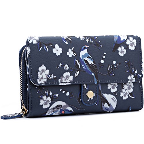 Preisvergleich Produktbild Miss LuLu Geldbörse Lang Elegant Damenbörse Kunstleder Portemonnaie Geldbeutel Mädchen Praktisch 14cm x 10cm x 3cm (L1580-16J / Dunkelblau)