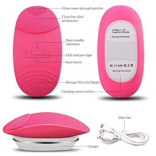 ARINO Elektrische Gesichtsreinigungsbürste Anti-Aging Silikon Gesicht Reinigungsbürste Vibration Gesichtsmassager 6 Einstellbare Intensitäten für Alle Hauttype Wasserdicht Wiederaufladbar Rosa - 3