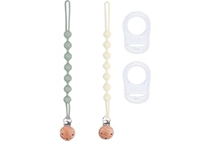 ABirdon Schnullerkette aus Silikon,Baby für Mädchen und Jungen, 2 Stück Schnullerketten Clips mit 2 Stück Silikonring, passend für alle Schnuller Babyzähne, Lätzchen, Dreieckstuch Sauger, A-weiß grün
