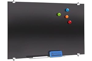 ZHIDIAN Magnetic Glass Board Black: 120x75cm | Large Thicken Tempered Glass Dry Erase Glass Notice Board for Wall School Office Home with 2 Markers 4 Magnets 1 Eraser & 1 Pen Tray