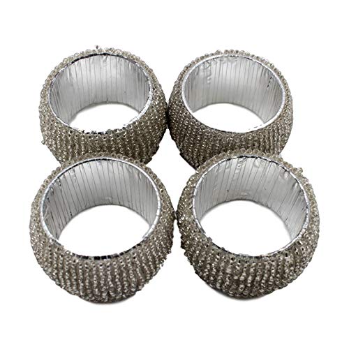 West5ProductsRound Glass Beaded Silver Napkin Rings x4