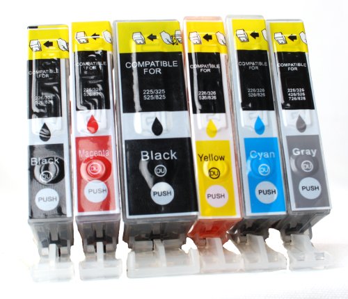 6er Set kompatible Druckerpatronen für CANON PGI-525 / CLI-526 mit CHIP und Füllstandsanzeige | je 1x BK/PBK/C/M/Y/GY | ersetzt Patronen für Canon Pixma MG6150 MG6250 MG8150 MG8250